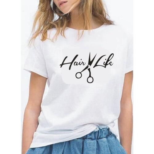 Harajuku Summer Women Tshirt O-neck Short Sleeve Funny Tee Shirt Femme Hair Life Print Scissors Shirt Women Tops Camiseta Mujer