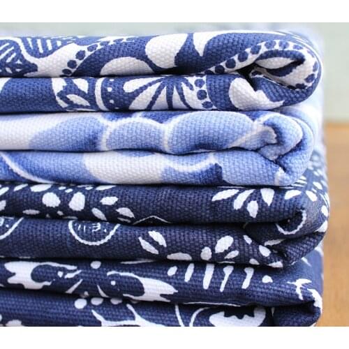 Width 240cm Cotton Canvas Fabric Blue White Porcelain Printed Home Sofa Pastoral Table Decor Cloth Bag Placemat DIY Material