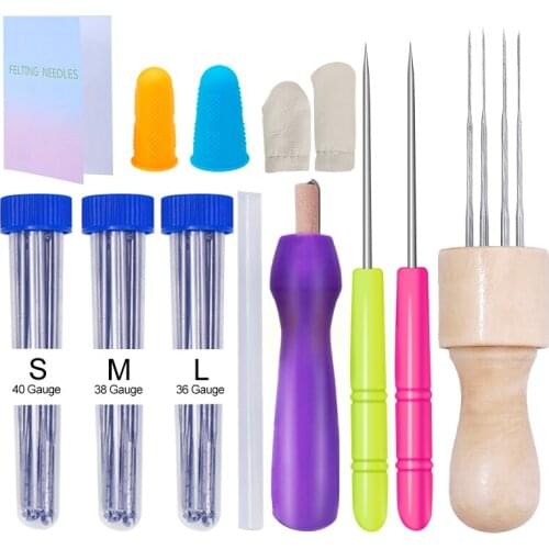 MIUSIE 43 Pcs Felting Needles Kits Tool with Wood Handles Awl Instruction for Needle Felting Weaving Needlework Spinning Supply