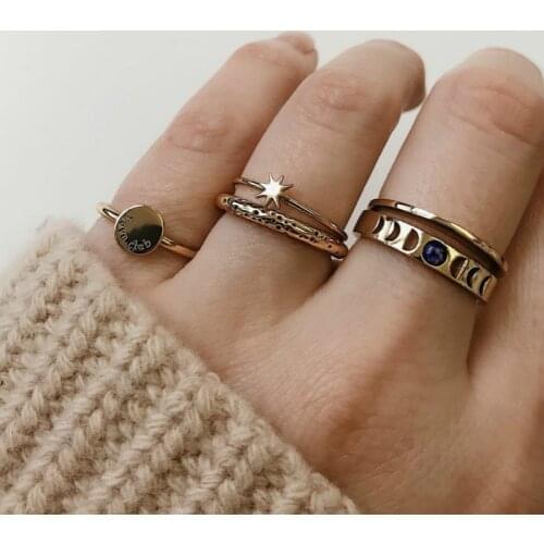 New Ring Popular Fashion Simple Retro Star Awn Moon Letters Womens Ring Combination Simple Elegant Hot Sell Jewelry Wholesale