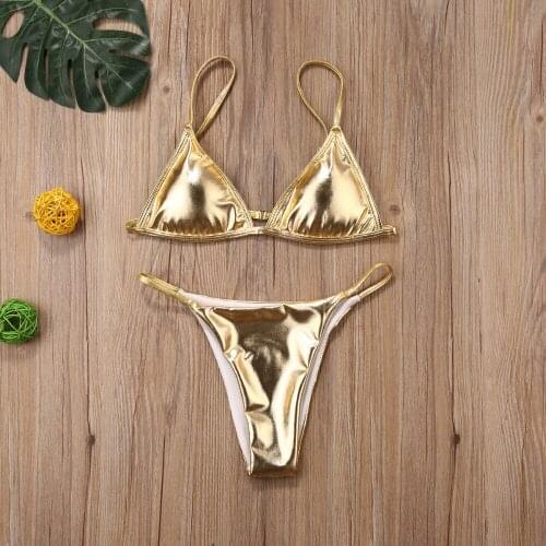 Summer Sexy Thong Bikini Set Pure Silver Gold Sequinis Biquini Women Swimwear Push Up Padded Ladies Bathing Suit Beach Wear