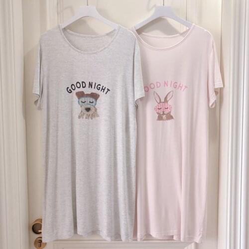 Summer Pajamas Thin Modal Round Neck Cartoon Pattern Short-sleeved Nightdress Loose Dress Women Sleepwear Nightgown