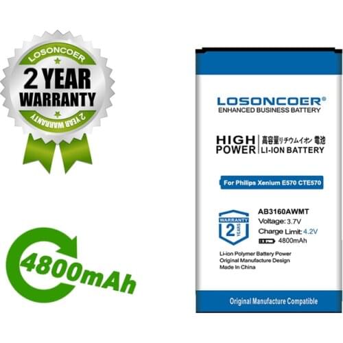 LOSONCOER Battery 4800mAh AB3160AWMT Battery For Philips Xenium E570 E571 CTE57 CTE570 CTE571 Mobile Phone