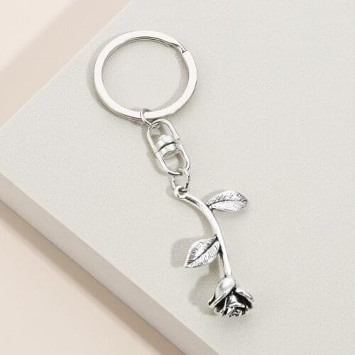 Metal Keychain Rose Flower Key Ring Plants Key Chains Valentines Day Gifts For Women Girls Handbag Accessorie Jewelry Handmade