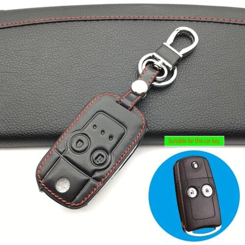 Fashion Men 100% Leather Car Key Case Protector For Honda CRV Civic Accord Jazz HRV 2 Buttons Remote Control Cover Fob Key Shell