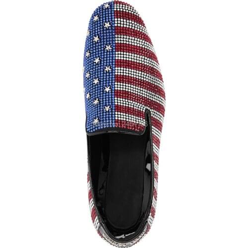 Mixed Color Fashion Luxury Rhinestone Stars Studded Stripe Wedding Dress Shoes Men Flat Casual Zapatos Crystal Diamonds Loafers