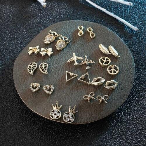 12 Pairs/set Female Cute Leaf Bow Owl Stud Earrings Mix For Women Fashion Gold Alloy Rhinestone Small Earring Set Girls Gifts