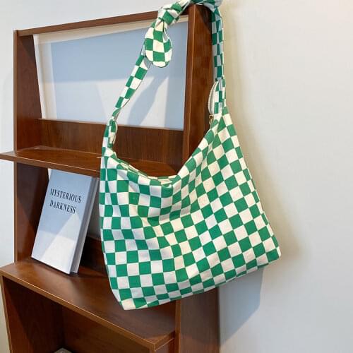 New Checkerboard Canvas Bag for Women 2021 Retro Plaid Girls College Style Shoulder Messenger Bags Female Tote Shopping Handbags
