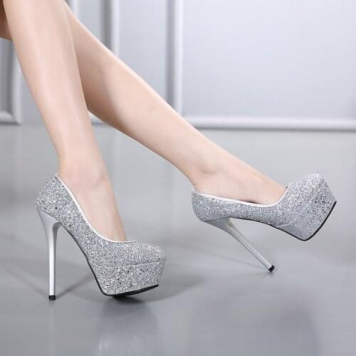 New shallow mouth crystal high heels spring and summer waterproof platform banquet womens high heels