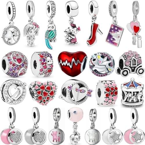 New Cute Balloon Postcard Hearts Pendant Suitable for Original Pandora Charm Bracelet Necklace Lady DIY Jewelry Gifts