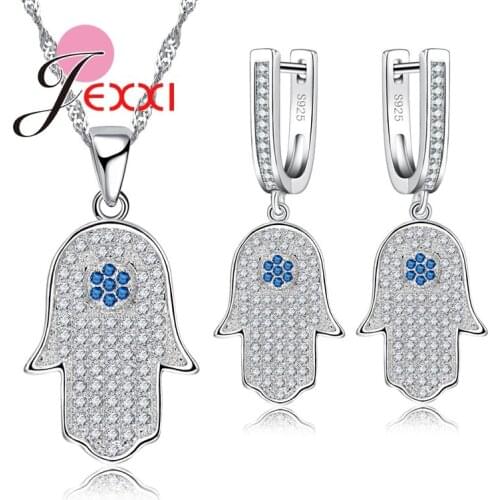 AAA Austrian Crystal Necklace Earrings Sets 925 Sterling Silver Blue Evil Eye AAA Zircon Jewelry Gift for Women Girls