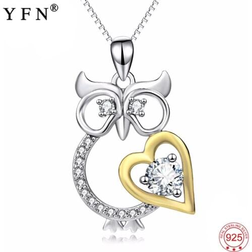 Necklace 925 Sterling Silver Cubic Zirconia Necklace Owl Love Heart Crystal Pendants Necklaces Fashion Jewelry For Women PYX0123