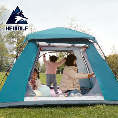 Hewolf outdoor automatic quick opening tent thickened 3-4 person Park leisure seaside rainproof and sunscreen camping tent