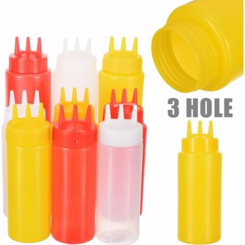 PP Squeeze Bottle 3 Hole Condiment Dispenser Salad Ketchup Cruet Storage Bottles 3 size Oil Vinegar Sauce Bottles