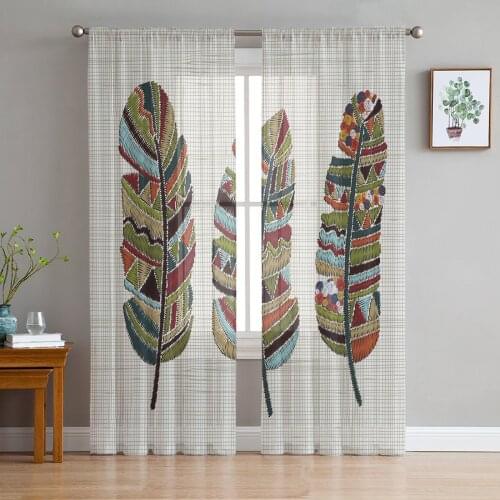 Simple Tulle Curtains Feather Colorful Crafts Villa Living Room Adult Bedroom Study Gauze Fabric Balcony Decor Chiffon Curtains