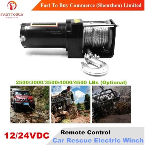 Remote Control 12/24VDC Car Electric Winch 2500-4500LBs for Rescue or Self-help in Snow, Swamp, Desert, Beach, Harsh Environment