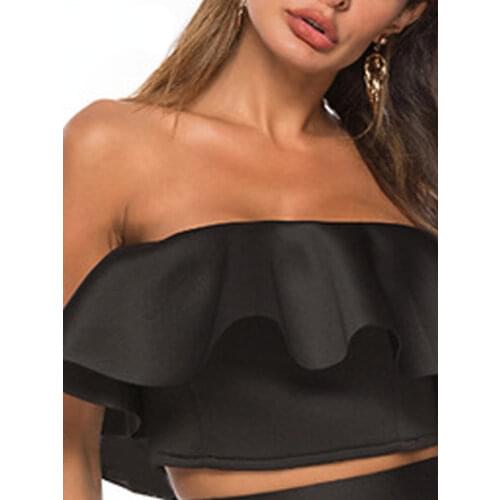 Clearance Summer Cropped Tops Tank for Women Off Shoulder Backless with Zipper Sexy Strapless Black Ruffle Tube Top Shirts Blusa