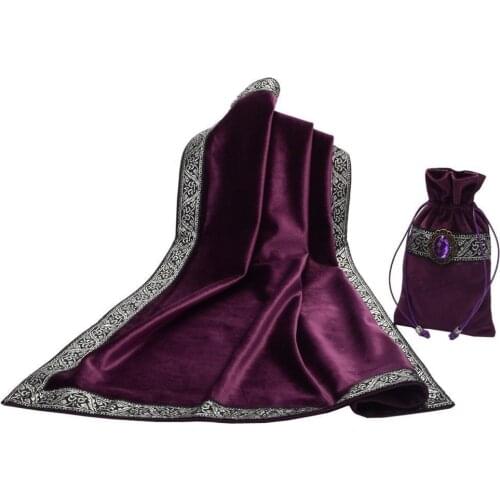 Tarot Tablecloth with Bag Constellation Embroidered Velvet Altar Tarot Cloth Set