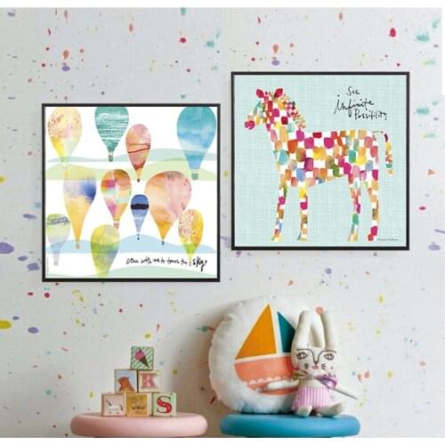 Modern Colorful Hot Air Balloon Animal Horse Posters Wall Art Prints Pictures Decorative Canvas Painting For Kids Girls nursery