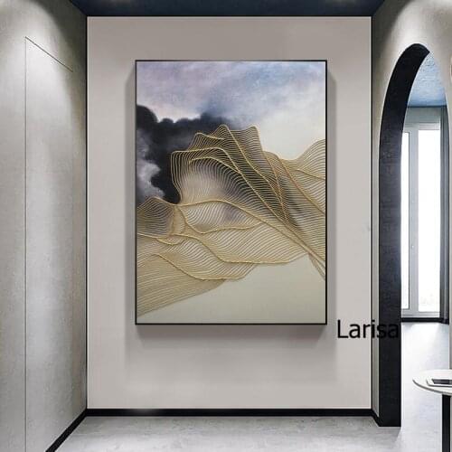 Modern Home Decor Poster Abstract Canvas Painting Golden Luxurious Big Large Picture for Home Design Frameless