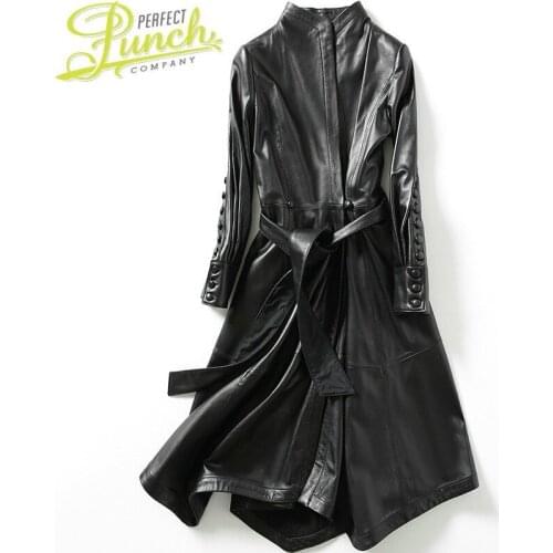 Sheepskin Leather Trench 100%Geniune Coat Women Spring Autumn Jacket Jaqueta De Couro CJX8180A MF094