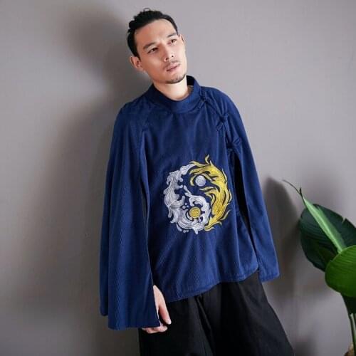 Men Trench Coat Chinese Vintage Long Sleeve Velvet Streetwear Hip-Hop Chinese Cloak Outerwear Punk Style Men Jacket Coats KK3228