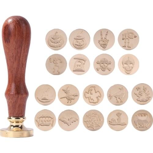 Halloween Retro Wax Stamp Sealing Custom Stamp Halloween Cartoon Series Wood Wax Seal Stamp Set Invitation Envelop Sealing