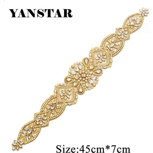 YANSTAR Wholesale 10PCS Bridal Sash Hand Beaded Sewing Crystal Rhinestone Applique Iron On For Wedding Dresses Belt YS828