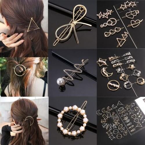 Woman Love Heart Violin Bow Hair Clip Metal Hairpins Alloy Round Star Hairgrip Barrette Girls Pearl Headwear Hair Accessories