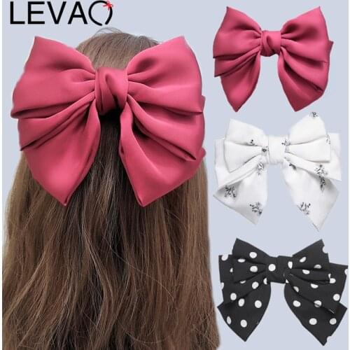 Levao Solid Hair Bow Ties Hairpins For Woman Headwear 3 Layers Bowknot Hair Clips Leopard/Dot/Print Barrettes Hair Accessories