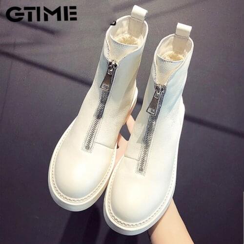 Genuine Leather Women Boots Winter Plus Velvet Woman Shoe Fashion Female Breathable Cowhide Bootie Front Zipper Light#SJPAE-652