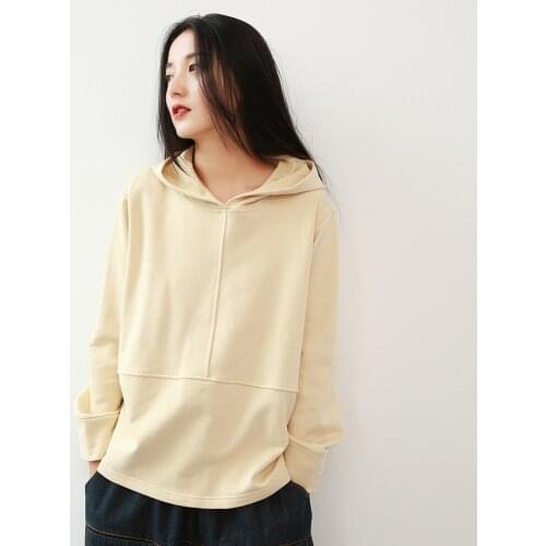 Johnature Women Hooded Sweatshirt 2021 Autumn Long Sleeve Korean Style Hoodies Solid Color Women Warm Cloths Casual Sweatshirts