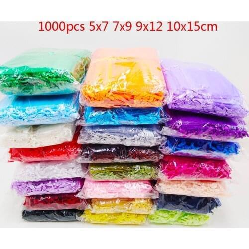 Hot 1000pcs/lot 5x7 7x9 9x12 10x15cm Drawstring Organza Bag Wedding Party Christmas Gift Bags Favor Jewelry Packaging Bags Pouch