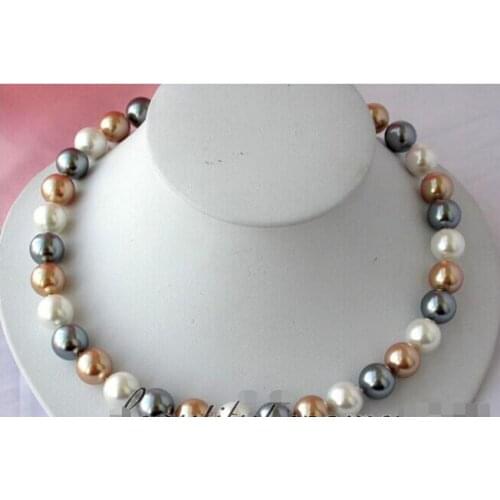 12mm round white black champagne south sea shell pearl necklace Factory Wholesale 18inch real Women Fine for lady silver jewelry