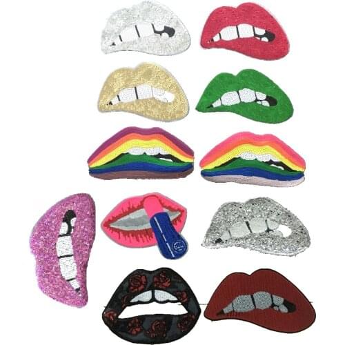 2PCS LIPS Sequined Patch Big Motif Beading Applique Mouth Sew/Iron on Patches for Clothing Sparkling Sequined Stickers 7 Kinds