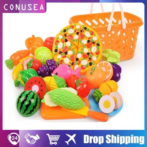 24pcs toys play house toy game Simulation Montessori Cut fruits Vegetables Food pretend kitchen Educational baby kids Children