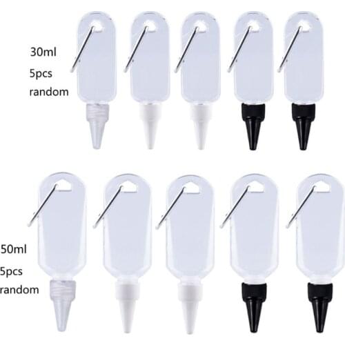 5Pcs 50ml Reusable Portable Mini Alcohol Spray Bottle Hand Sanitizer Travel Small Holder Hook Keychain Carrier Bottles