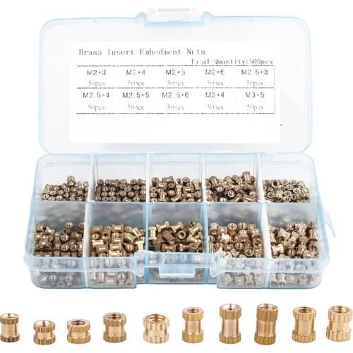 500Pcs M2*L-3.5 M2.5*L-3.5 M3*L-4.2(OD) Injection Nut Copper Insert Knurled Nuts Knurling Kit For Electrical