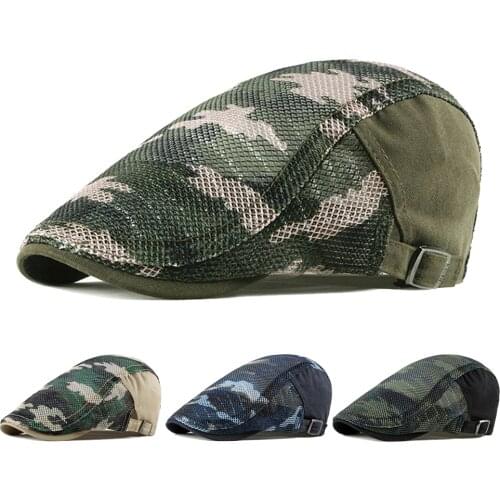 Spring Summer Camouflage Mesh Beret Hats Outdoor Cap Men Women Breathable Sun Visors Newsboy Cap Ivy Net Flat Hat Adjustable