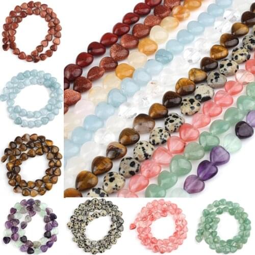 10X10mm Love Heart Quartz Jades Crystal Tiger Eye Stone Beads Loose Spacer Natural Stone Bead For Jewelry Making Diy Bracelets