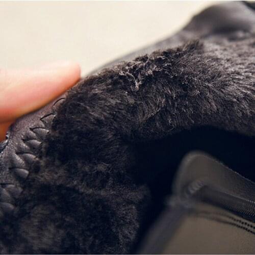 Black Wedge Womens Winter Boots Non-slip Warm Fur Ankle Boots Womens Leather Boots Winter Womens Shoes