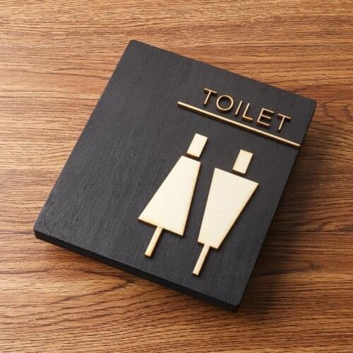 Wooden Signage Toilet Sign Retro Door Sticker Reminder Signs Household Wall Wc Plaque Plates Self-adhesive Bathroom Doorplate