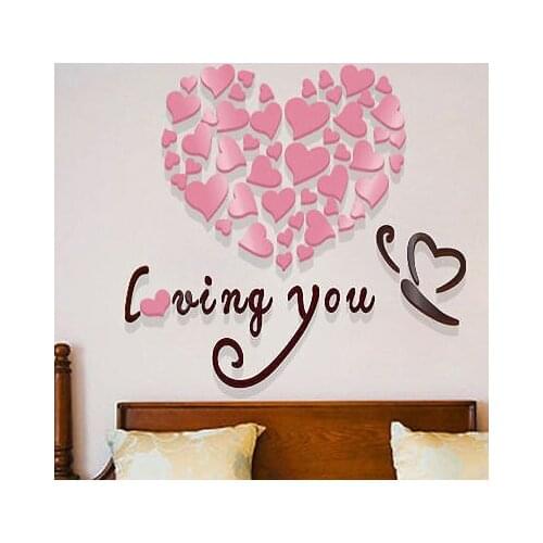 Home Decor Creativity 3D Mirror Lovely Heart Wall Sticker DIY Decal Mural Living Room House Decor 40cm*40cm