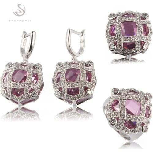 Fleure Esme Charms Pink Purple Cubic Zirconia Wedding Jewelry Sets for Women Accessories (Ring/Earring/Pendant) R513set R516set