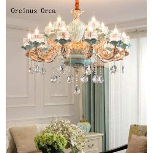 French luxury LED crystal chandelier living room dining room European creative personality high-grade ceramic crystal chandelier