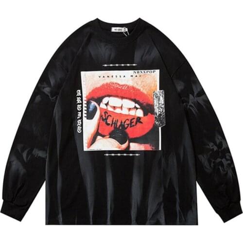 Hip Hop Vintage Printed Oversize T Shirt Long Sleeve Streetwear Harajuku Cotton T-Shirt 2021 Men Autumn Tshirt Tops Tees