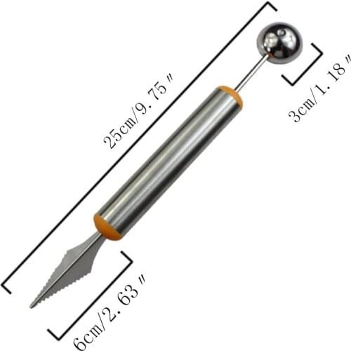 Stainless Steel Melon Baller Kitchen Cut Watermelon Carving Knife Double Side Fruit Digging Spoon Ice Cream Platter Spoon