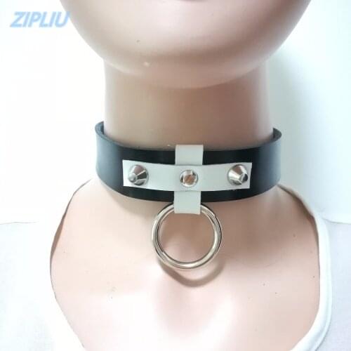 Harajuku NEW Hot Dark round Rivet chaplet Imitation leather 100% handmade punk Necklace free shipping