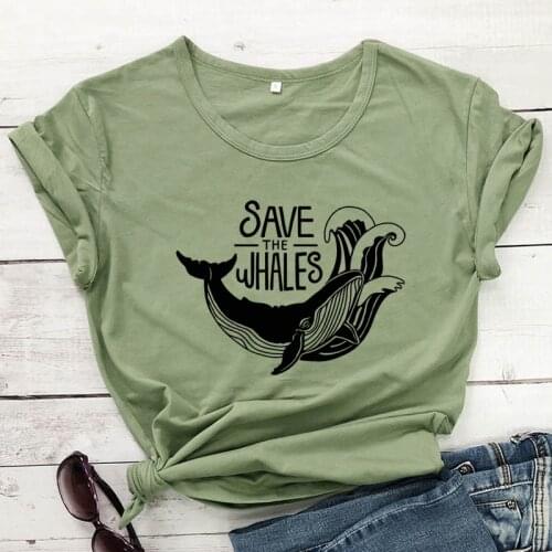 Save The Whales Cotton T-shirt Unisex Save The Ocean Eco Tshirt Funny Women Graphic Organic Vegan Tee Shirt Top Drop Shipping