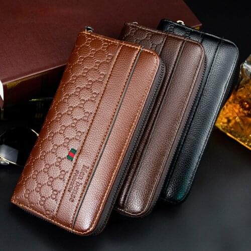 Leather Mens Wallet RFID Blocking Long Purse Coin Case Passport Cover Zipper Clutch Credit Card Holder